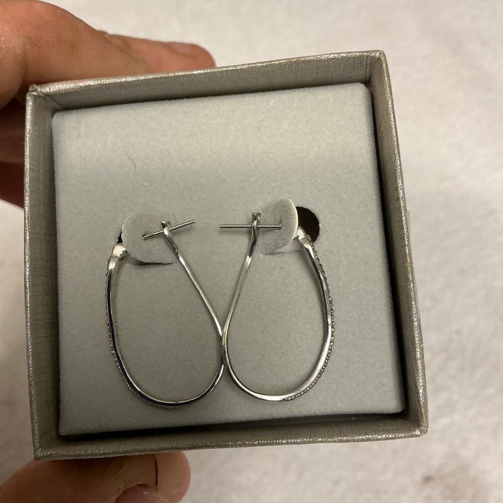 Sterling Silver Teardrop Hoop Earrings With Diamond AccentsFine Jewelry 3627